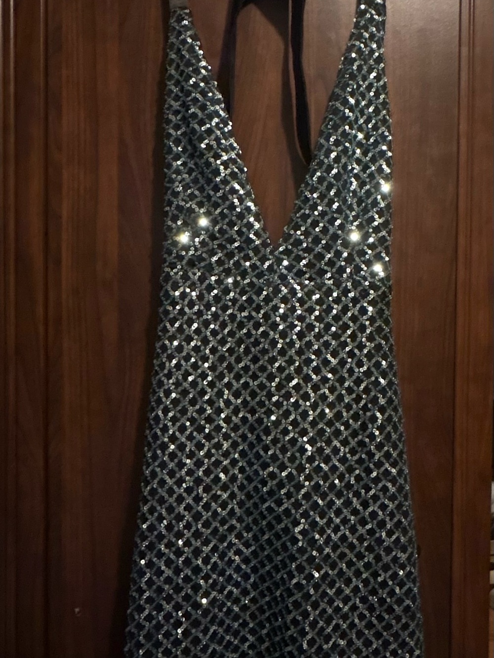 Hello Molly Black Sequin Deep V Mini Dress
